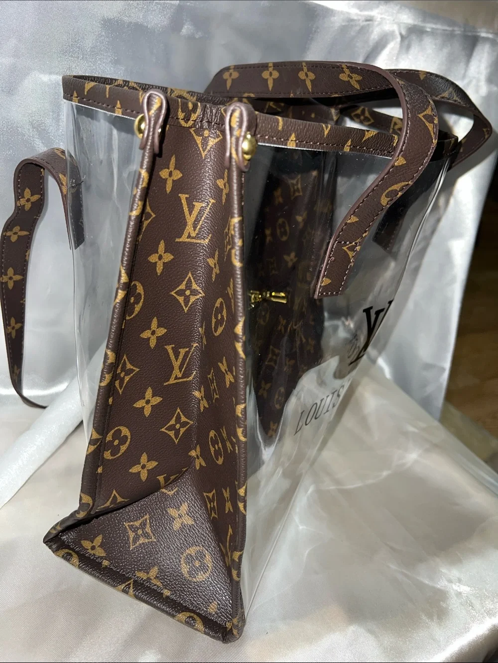 Signature Clear PVC Tote with Brown Monogram Trim - Picture 2 of 3